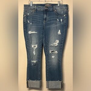 Torrid Crop Boyfriend Vintage Stretch Jeans Destroyed Raw Hem Women’s 12